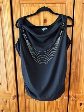 Tank Top Double Take Black Cowl-Neck with Chain Accent! Fun and fancy!!